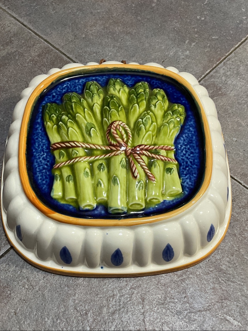 Towle Ceramic Asparagus Covered Dish in Green, Blue, Cream